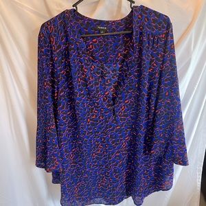 Pink and blue leopard print chiffon blouse. 3/4 sleeves. Size 2. Torrid.